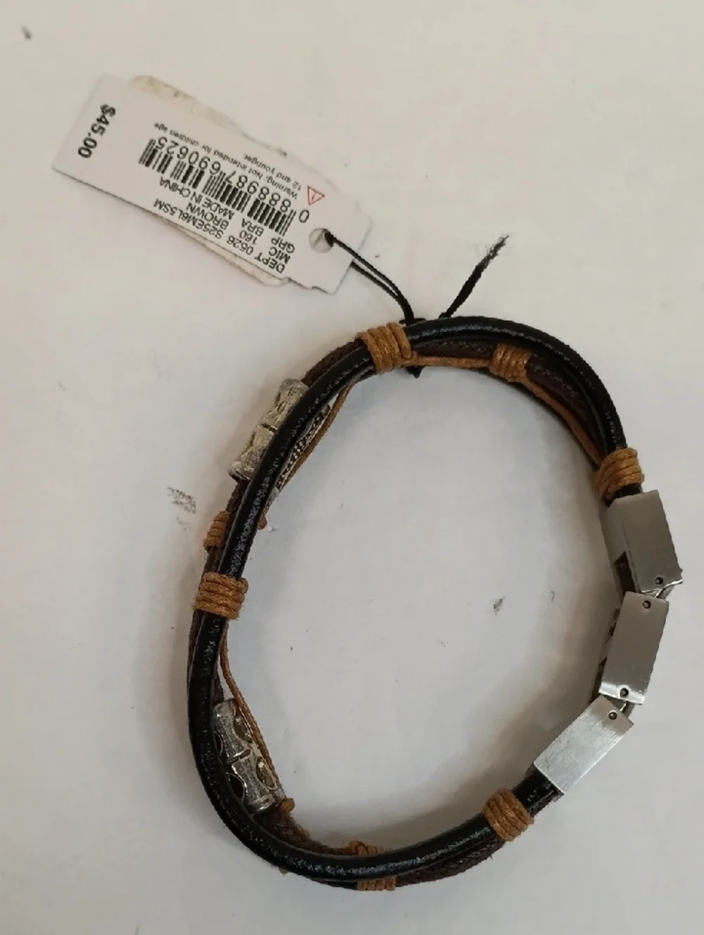 Brown Leather Bracelet with Stainless Steel Accent